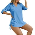 thumbnail image 2 of Gspmoly Robes d'Été, Robes Décontractées pour Femmes de Couleur Unie à Manches Trois Quarts avec Cordon, à Manches Longues et à Col en V, Robes de Mariage pour Femmes en Liquidation, 2 of 3