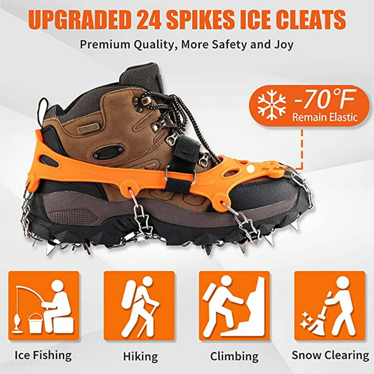 24 Spikes Snow Grippers Ice Cleats for Boots and Shoes,Ice Snow Walk  Traction for Men and Women,Anti Slip 24 Teeth Stainless Steel Spikes,Safe  Protect