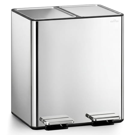 mVm 8 Gal Trash Can, 2 x 4 Gal Dual Compartment Garbage Can with Pedal, Modern Kitchen Office Trash Can(Silver)