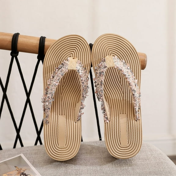 PENIKOKO 1 Pair Women's Sandals with Rustic Khaki Fabric, Comfortable and Footwear