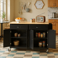 thumbnail image 2 of Homy Casa Rolling Kitchen Island Cart with Solid Wood Top, 4-Door Storage, 2 Drawers & Side Rack, Black, for Kitchen, Dining Room, Coffee Bar, 2 of 8