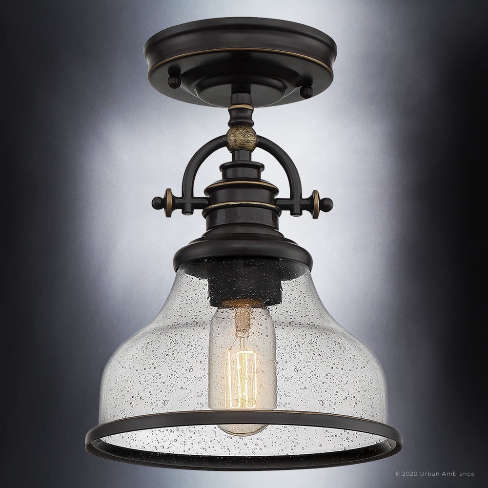 Luxury Traditional Indoor Ceiling Light, 10.50''H x 8.00''W, with Classic Style Elements, Vintage Design, Parisian Bronze Finish and Clear Seeded Glass, UQL3662