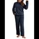 thumbnail image 1 of Pijama de 2 Piezas para Mujer, Conjunto de Ropa de Estar por Casa, Suéter de Punto, Cuello Redondo, Larga, Conjuntos Peludos Azul Marino L, 1 of 8