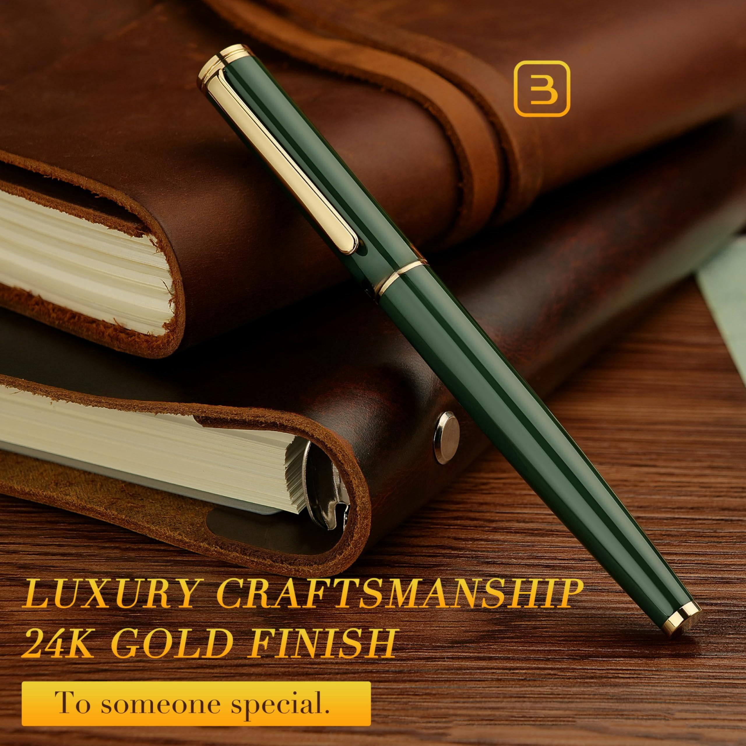 Luxury Rollerball Pen  Stunning Green Lacquer With Trim Noble And Elegant Designs Ink Refill Gift Set For Men & Women Refillable Executive Writing Nice Pens