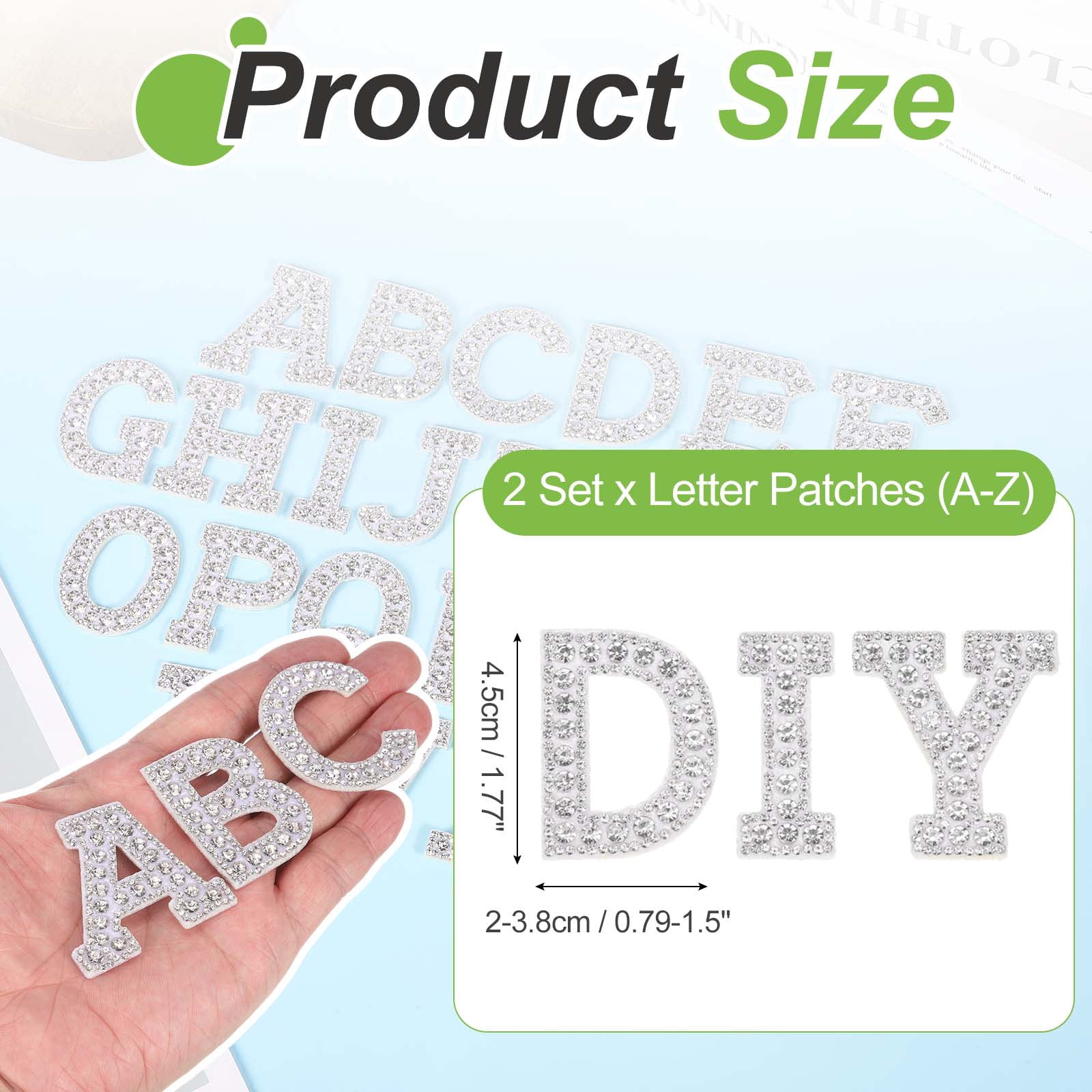 Uxcell 26pcs Letter Iron on Patch Decorative A-Z, Transparent White Glitter Pearl Alphabet Applique Rhinestone English Letter for DIY Clothing Repair Hat Bag
