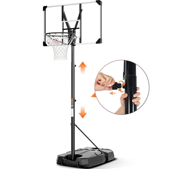 GASKY 44in Portable Basketball Hoop 7.55ft to 10ft Height Adjustable Basketball Goal with Large Backboard Base and Wheels for Youth Adults Outdoor