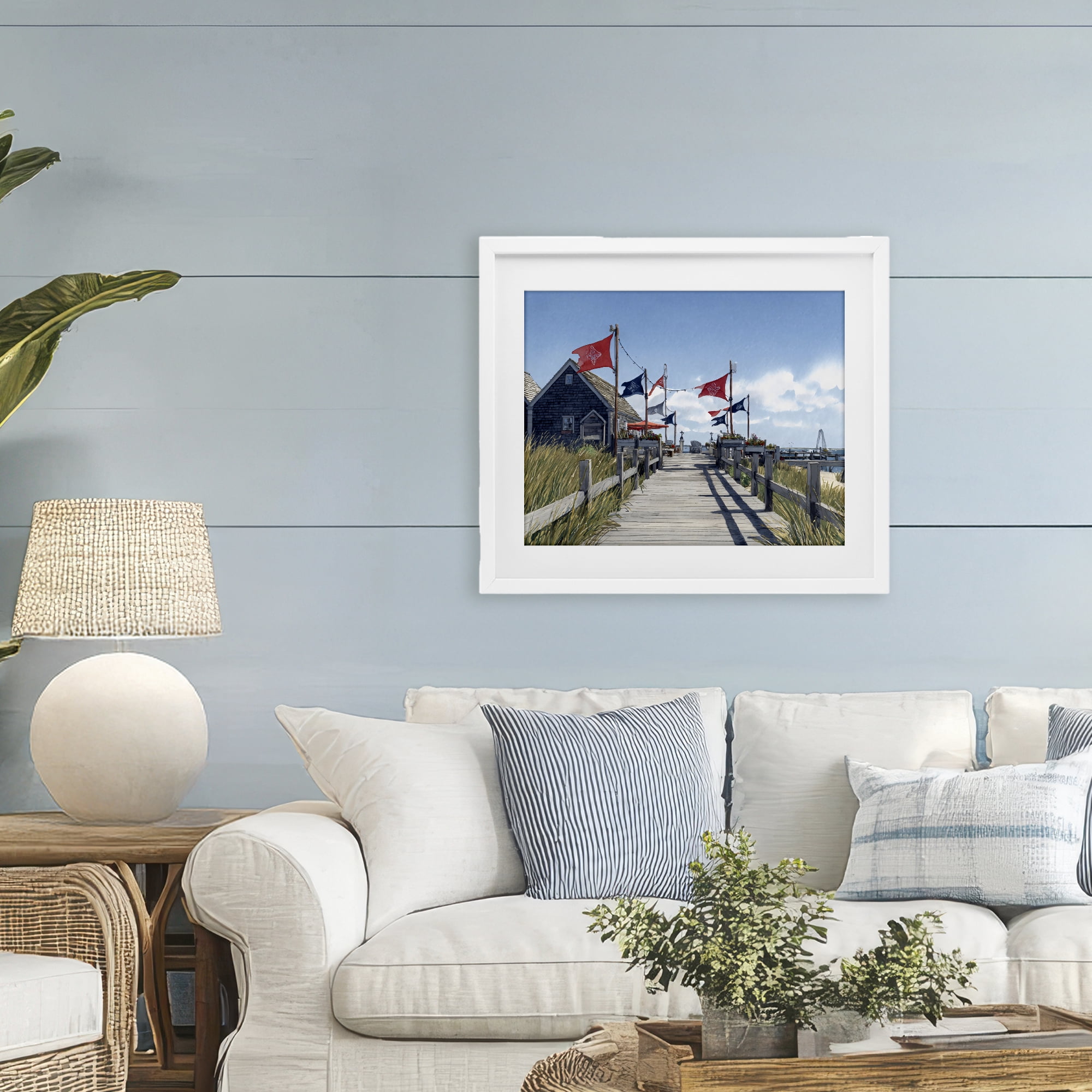 Stupell Industries Summer Boardwalk Stroll White Framed Print Under Glass, design by Franklyn Gregory