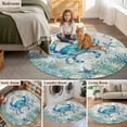 thumbnail image 5 of Teal Crabs Coastal Round Area Rug 8Ft Washable Large Circle Rugs for Living Room Dorm, Summer Beach Coral Nautical Ocean Non-Slip Carpet Floor Mats Indoor Outdoor Carpet Runner Aesthetic Home Decor, 5 of 8