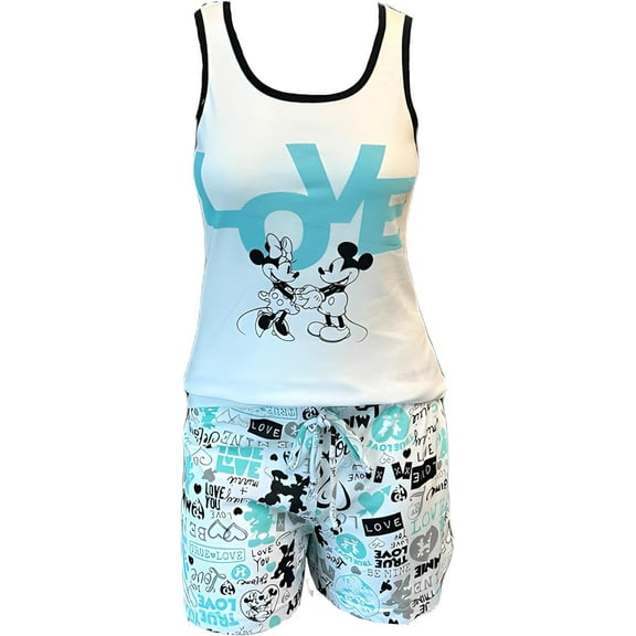Mickey and Minnie Love Pajama Set - Mint and Black for Junior Women, Sleepwear