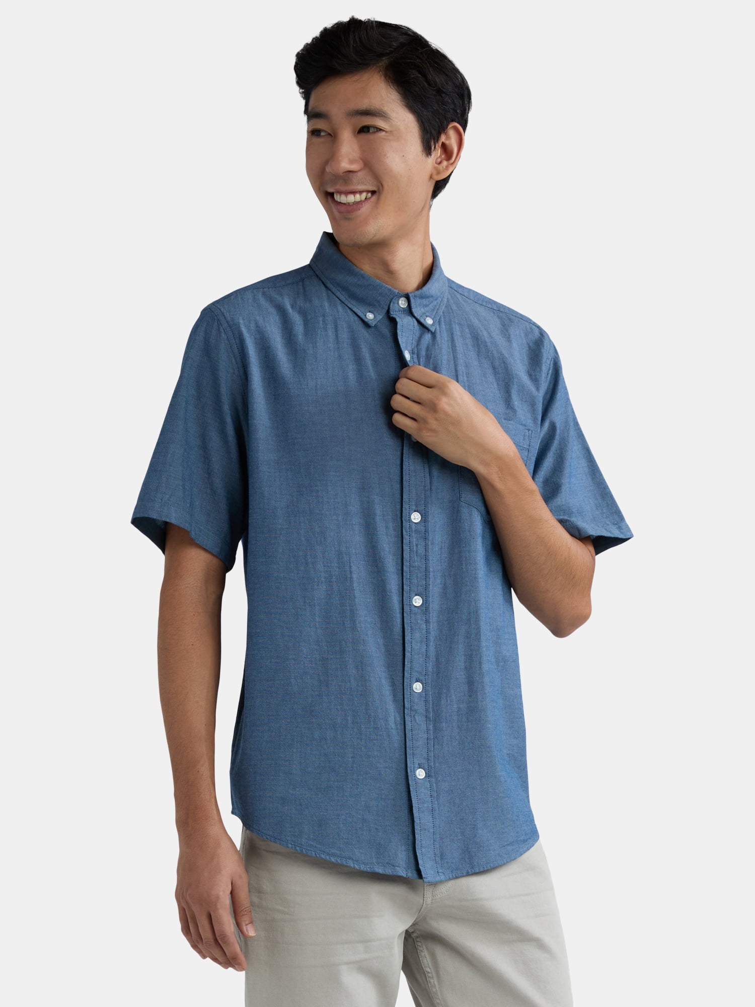 George Men's & Big Men's Classic Fit Short Sleeve Button-Up Poplin Shirt, Sizes S-3XL