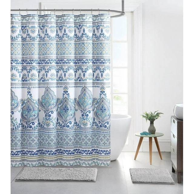 Serafina Home Contemporary Blue Green Shower Curtain for Bathroom