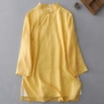 thumbnail image 2 of YFELWZ Women's Plus Size Double Layered Literary Retro Placket Pan Button Linen Three Quarter Sleeve Solid Color Midi Top Yellow XL, 2 of 9