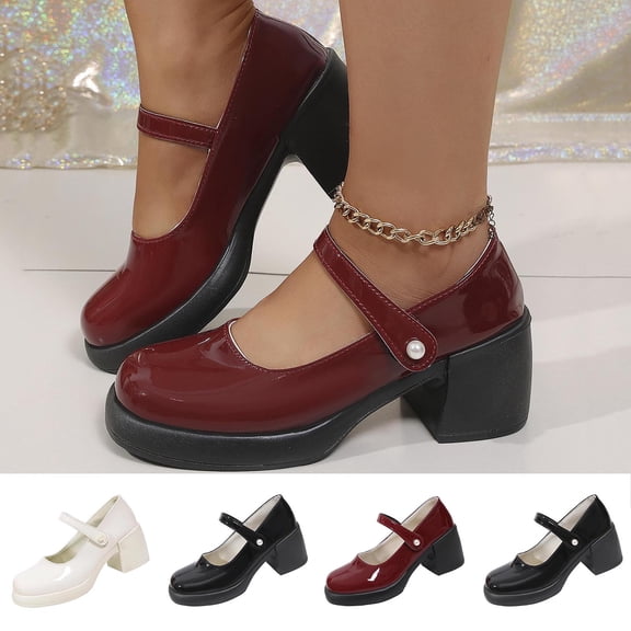 Miluxas Women’s Strap Platform Mary Jane Shoes, Leather Round Toe Chunky Block Heel Pumps, Vintage Dress Shoes Wine 9(42)