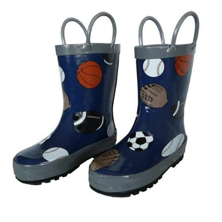 Navy Sports Balls Toddler Boys Rain Boots 5-10