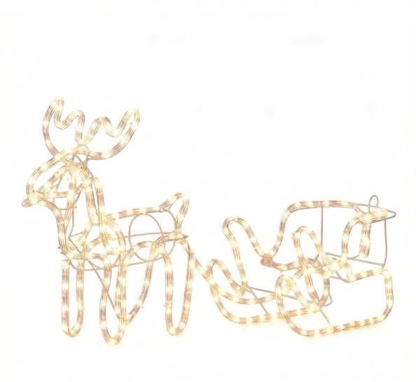 35" Christmas Reindeer And Sleigh LED Motif Indoor Outdoor Yard Decoration Warm White Lighting Steel Frame