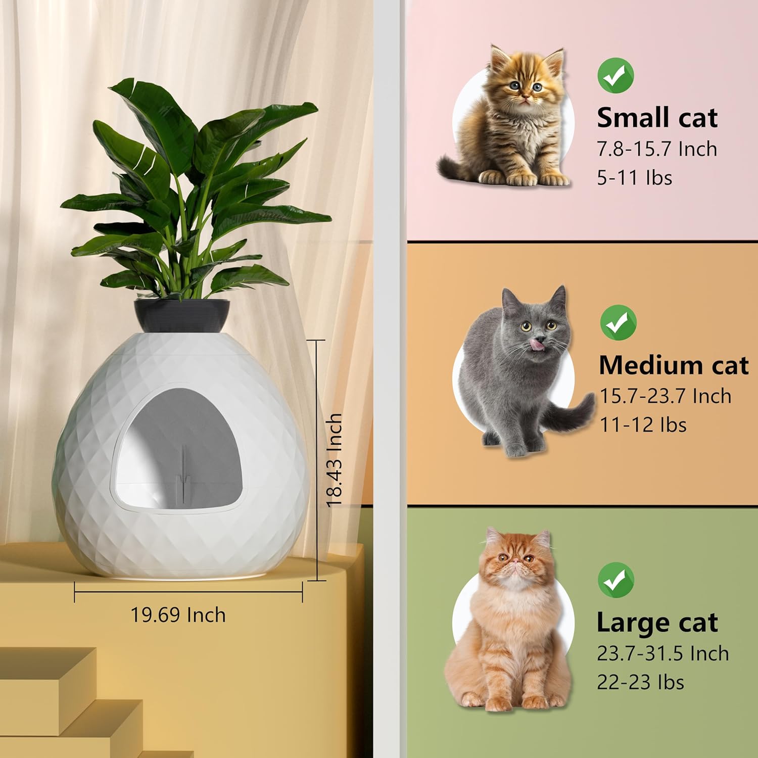 Hidden Cat Litter Box, Plant Cat Litter Box with Removable Planter Top Vented, Multi-Functional Resin Litter Boxes Enclosure Furniture, Easy to Clean, for Living Room Indoor (White, No Plant)
