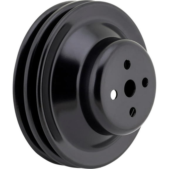 Speedway Motors Black Upper Double Groove Water Pump Pulley Compatible wit Small Block Chevy V8 Short Water Pump Satin Black Finish 6.25 Inch OD Steel Replacement