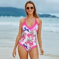 thumbnail image 4 of ZheElen Rétro Vintage Maillot de Bain une Pièce pour les Femmes Maillots de Bain Réglables Modeste et à la Mode Rose Oiseau Rouge S 1Set, 4 of 6