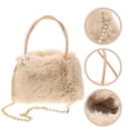 thumbnail image 2 of Bolso de mano de piel sintética de gran capacidad para mujer con cadena de perlas, bolso de hombro de felpa, elegante bolso de noche beige, 2 of 8