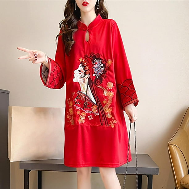 chinese dress ladies Loose-Fit Improved Black Butterfly Printed Qipao Cheongsam Dress for Women Black / XL