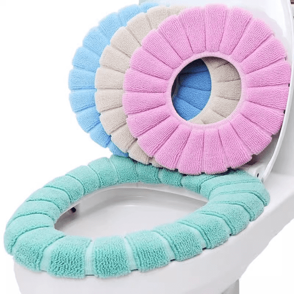 4Pcs Toilet Seat Cover Pads, Stretchable Washable Soft Thicker Warm Cloth Reusable Toilet Seat Cushions for Home Bathroom