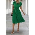 thumbnail image 2 of NAYAOTO Womens Casual Midi Dresses Solid V Neck Short Sleeve Button Shirt Belted Dress with Pockets for Spring Summer 2026, 2 of 7