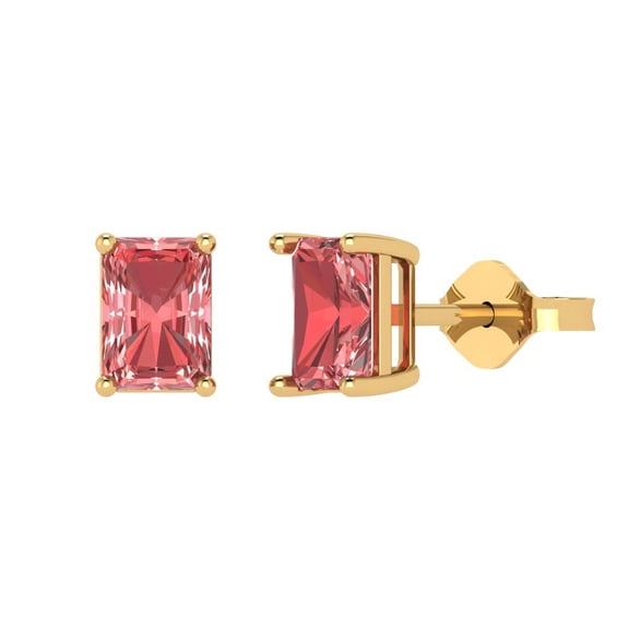 1 ct Push-Back Stud Earrings for Women | 6x4mm Emerald Cut Natural Garnet | 18K Yellow Gold