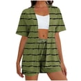 thumbnail image 1 of Daiosportswear Ensemble 2 Pcs d'Été à Rayures pour Femmes, Chemise à Manches Courtes Boutonnée, Ensemble 2 Pcs pour Femmes Vert Armée-N S(S), 1 of 6