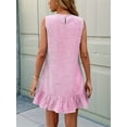 thumbnail image 6 of Women'S Striped Print Sleeveless Ruffle Tunic Dress Summer Swing Flowy Mini Dresses Pink M, 6 of 9