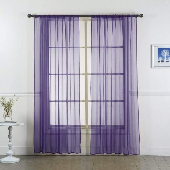 REZJSWFSMMJ Set Of Two (2) Sheer Window Curtains Panels With Rod Pocket Drape   84",for Patio Door Living Room Bedroom Dining, Purple