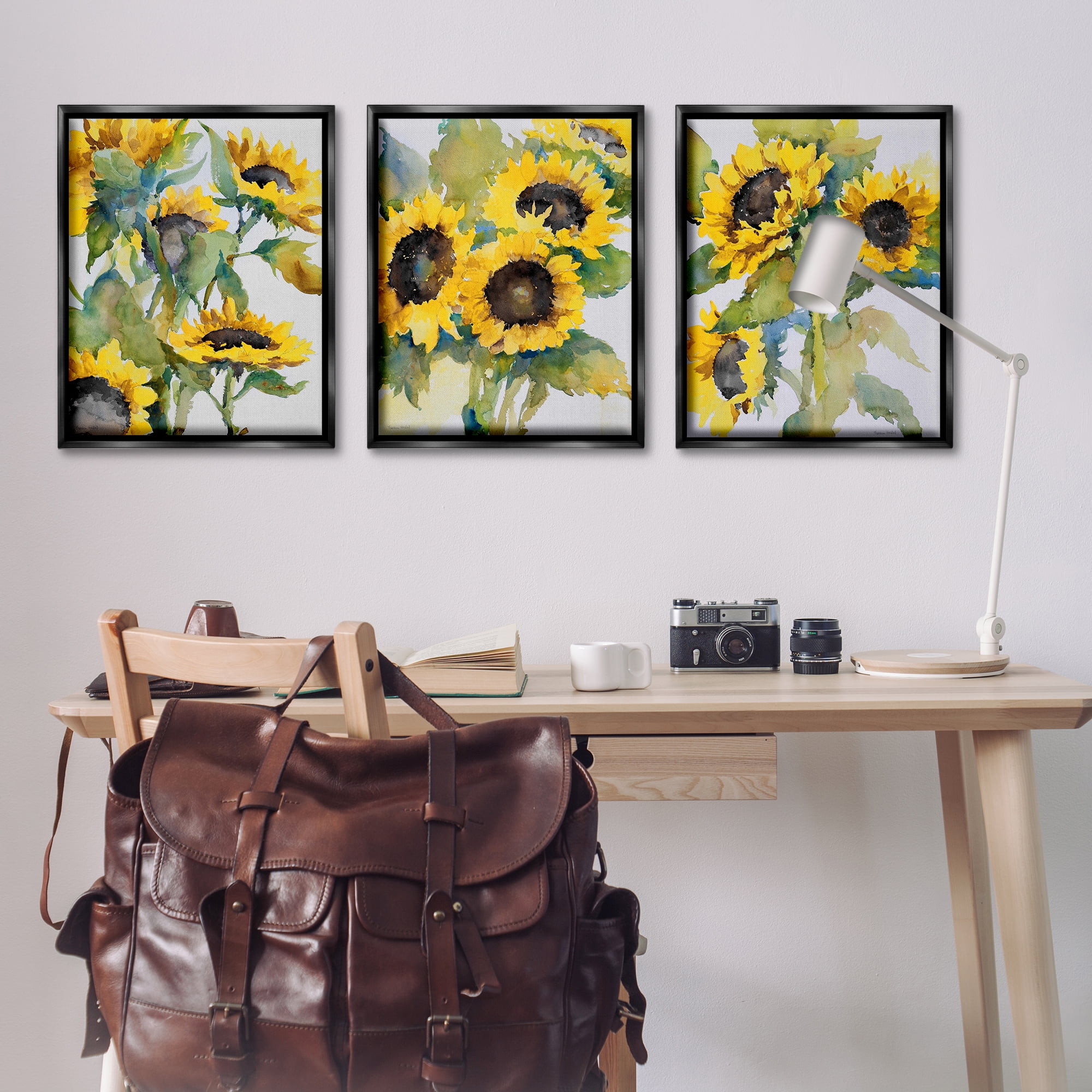 Stupell Industries Blooming Country Sunflowers Plants & Flowers Painting Black Floater Framed Canvas Art Print Wall Art, 25 x 31, Set of 3