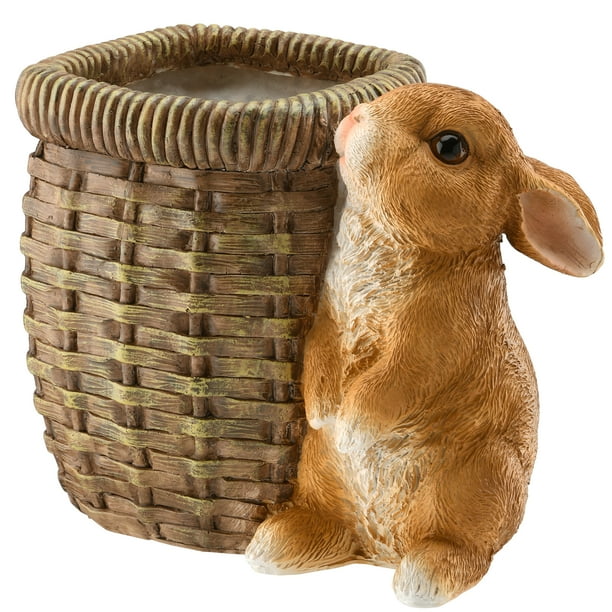7" Rabbit and Basket Flower Pot