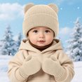 thumbnail image 6 of WUANDIXFA Newborn Boy Hats Fashion Warm Baby Cute Hat and Mitten Set Knit Wool Earmuffs Hat Gloves Set Winter,Beige,0-6 Months, 6 of 8