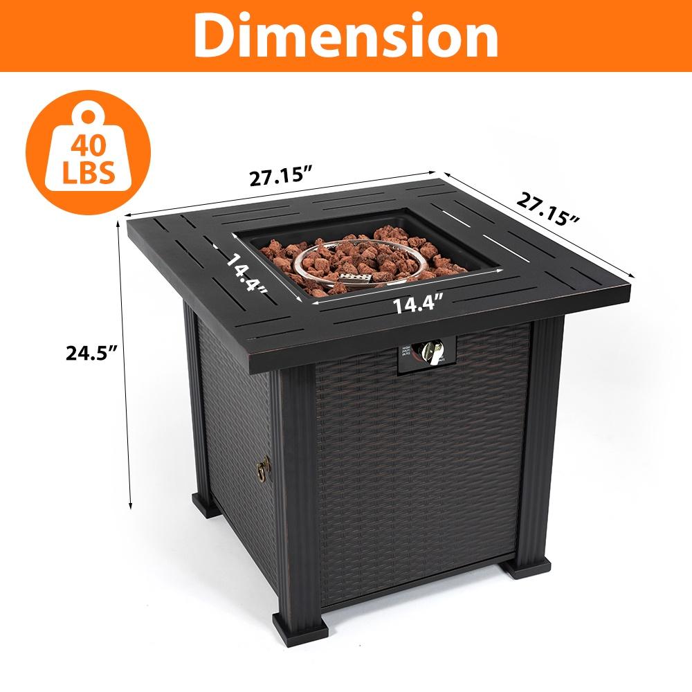 2-in-1 Propane Fire Pit Table, Outdoor Table with Fire Pit, 28 Inch 50,000 BTU Auto-Ignition Gas Fire Pit Table with Lid and Lava Rock, Square Fire Table for Yard Patio Garden