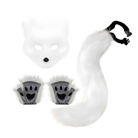 yingyy Realistic Halloween Costume Set With Furry Tail Prop And Adjustable Waist Cosplay Prop Accessories white