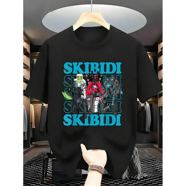Boys' Fun Cartoon Print T-Shirt - "Skibidi" Toilet Robot Design, Breathable Cotton, Short Sleeve Crew Neck, Perfect for Casual Playtime and Outings