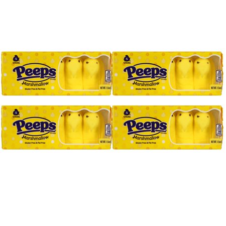 Peeps Yellow Marshmallow Chicks  Soft & Chewy Classic Easter Candy for Kids Adults Snacks Baked Goodies Decoration Easter Basket Stuffer & Holiday Party Favor 1.5oz Pack of 4 & CUSTOM Storage Carrier