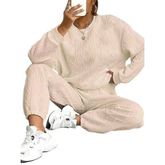 Women Sets 2 Piece Outfits Crewneck Sweatshirts Pullover Tops and Jogger Pants Tracksuits Lounge Set L