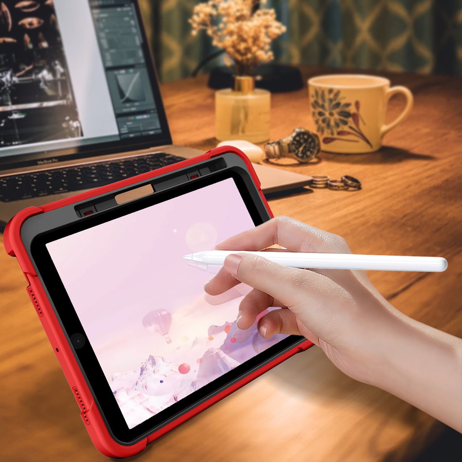 Feishell Case for Apple iPad 10th Generation 10.9 inch (2022),Three Layer Protection Shockproof Hybrid Armor Heavy Duty Rugged Kickstand Protective Cover with Built-in Pencil Holder,Red