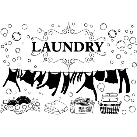 Laundry Room Wall Decal Vinyl Laundry Wall Sticker Decor Black Bubble Quote Wall Art Clothes Drying Laundry Signs Sticker Decals for Home Apartment Washing Machine 22.8 x 15.8Inch