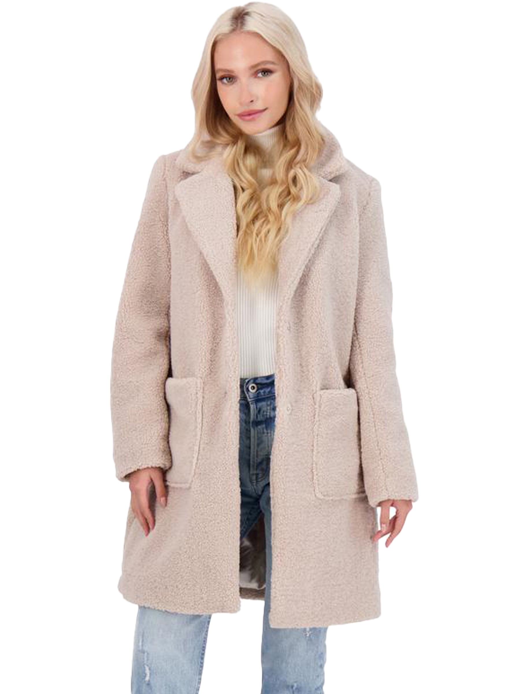 French Connection Womens Teddy Faux Shearling Faux Fur Coat Beige M -  Walmart.com