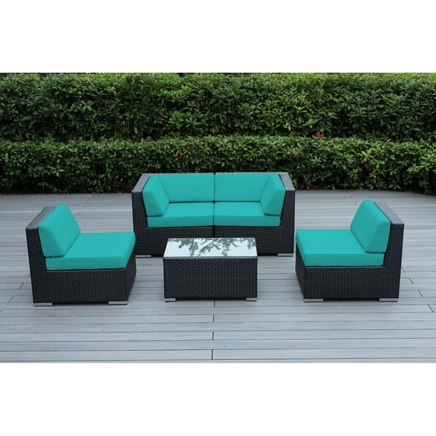 Ohana 5 Piece Outdoor Wicker Patio Furniture Sectional Conversation Set