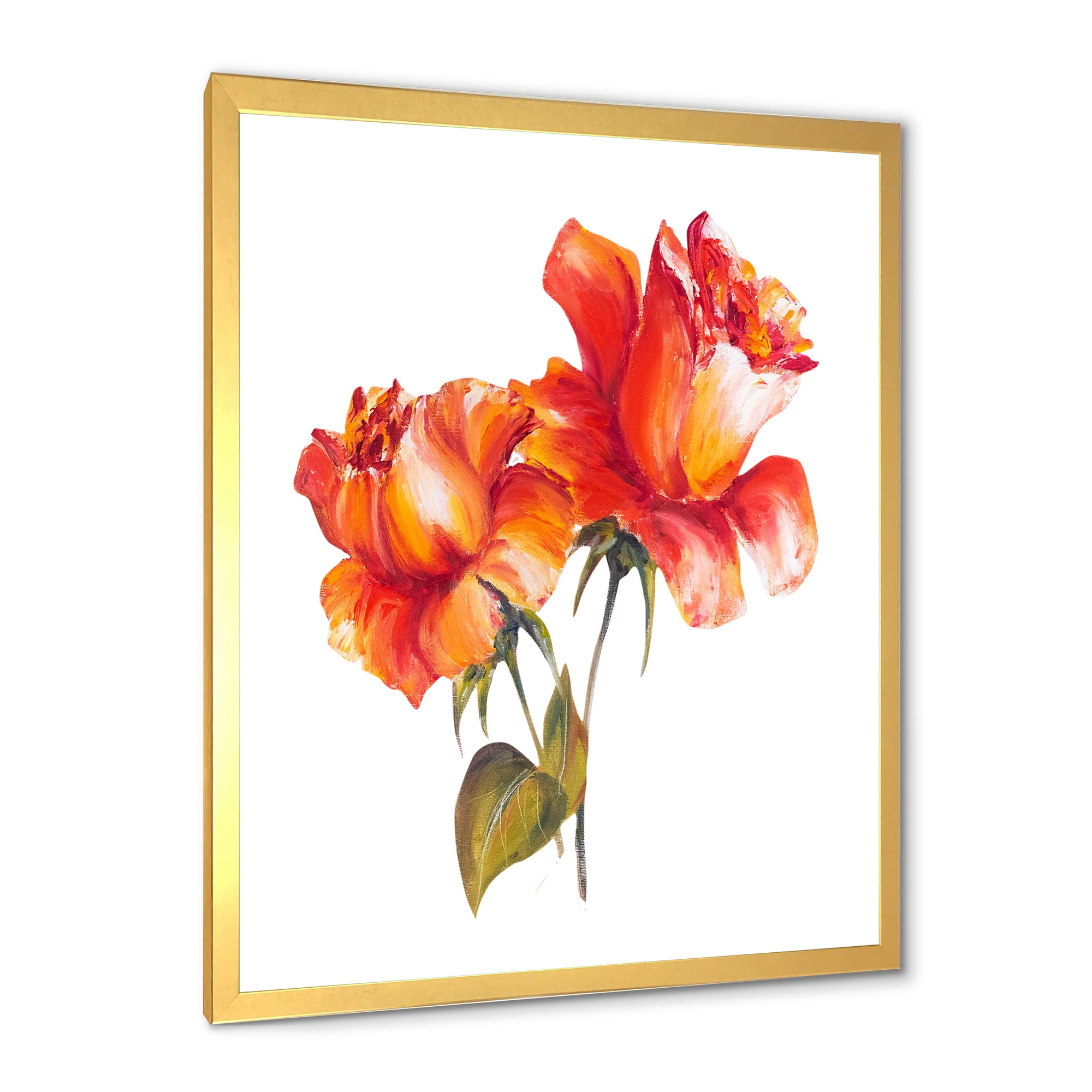 Designart 'Two Blossoming Red Roses On White' Traditional Framed Art Print