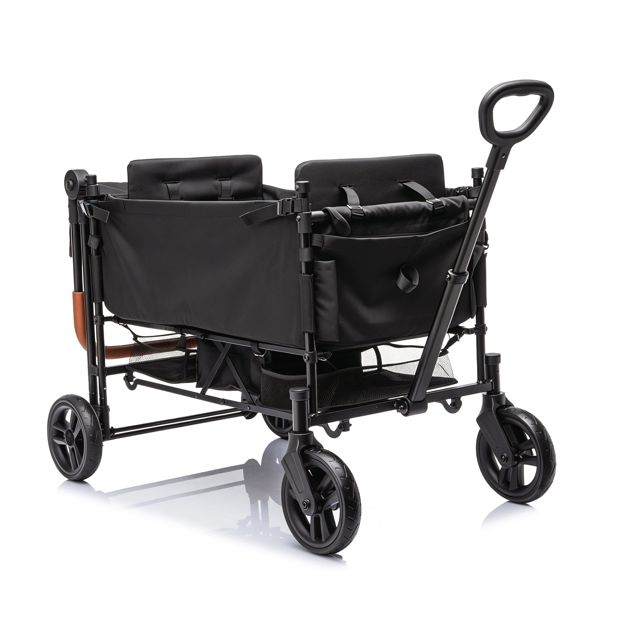 Wagon Stroller for 2 Kids, Adjustable Height Push/Pull Handle, 97L Large Capacity Detachable and Movable Canopy, 8" All-Terrain PU Wheels, Foldable Lightweight Frame