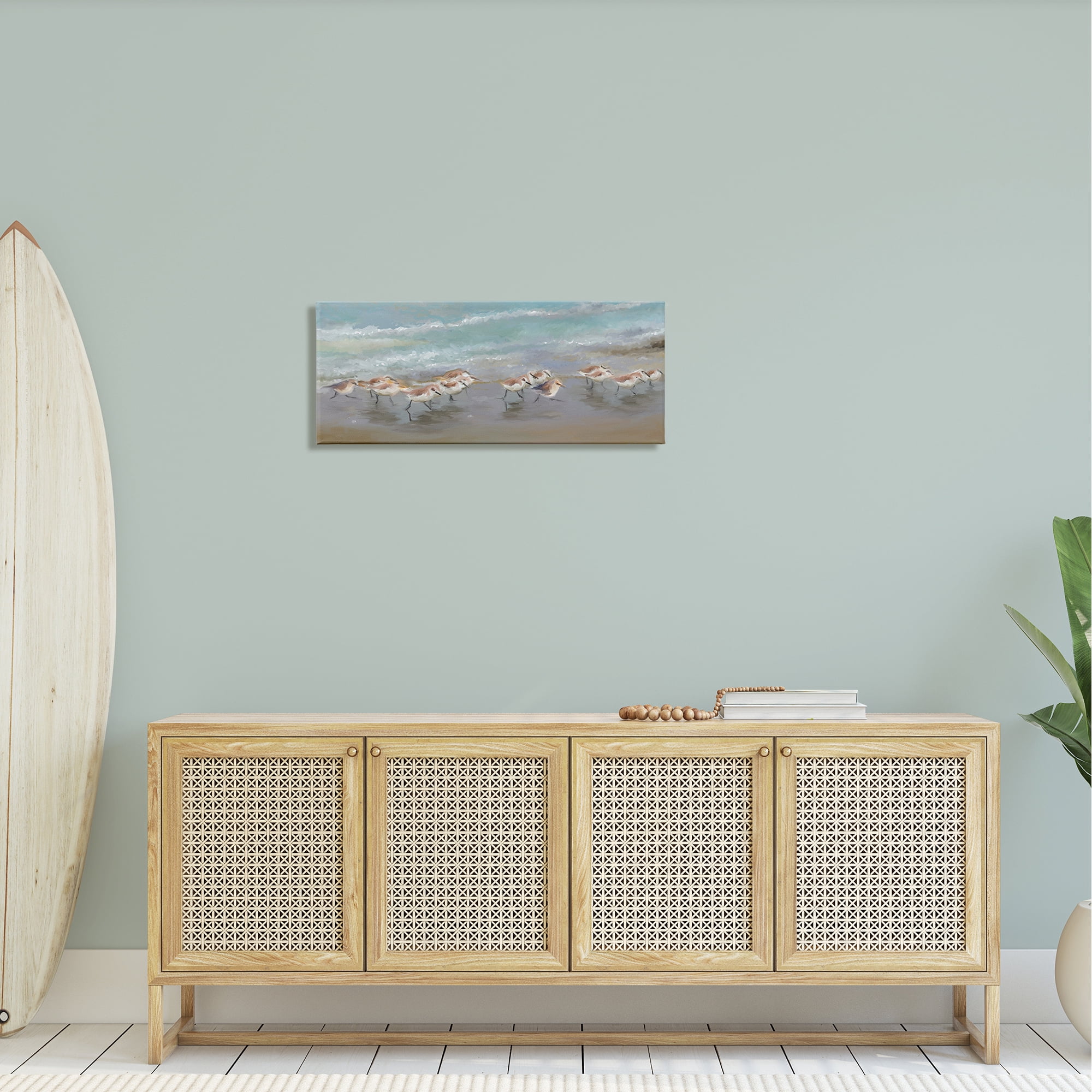 Stupell Sandpiper Flock Shoreline Splashing Landscape Painting Gallery Wrapped Canvas Print Wall Art