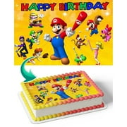 TNCT Mario Baseball Edible Cake Image Topper, Personalized 1/4 Sheet Birthday Cake Banner for Parties