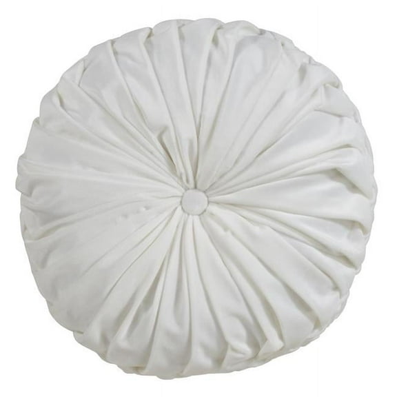 Saro Lifestyle 6005.W14R 14 in. Round Velvet Pintucked Throw Poly Filled Pillow, White