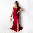 thumbnail image 3 of Vestidos de noche de sirena con escote en V y hombros descubiertos sexys para mujer, elegantes vestidos largos formales ajustados con frunces para fiestas nocturnas y bailes de graduación, 3 of 5