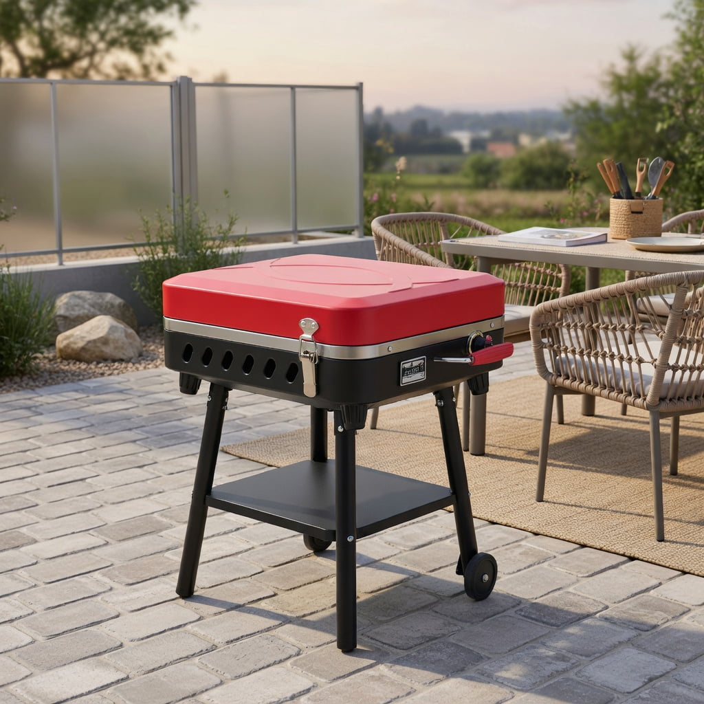 Resenkos Outdoor Barbecues Grill,2-in-1 Gas Camping Grill and Stove with 4 Detachable Legs-Red