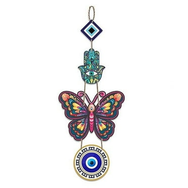 Butterfly Wooden Wall Hanging for Home Decor | Hamsa Hand Decoration Livingroom | Modern Artwork Items | Peace Charm Accent | Door Decorative Hangings